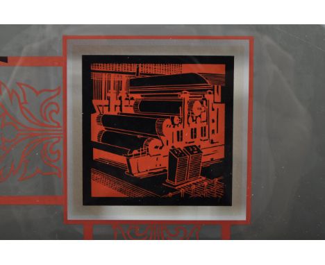 Long Service Certificates - A vintage mid 20th Century set of seven printing glass plates that once placed together form a lo