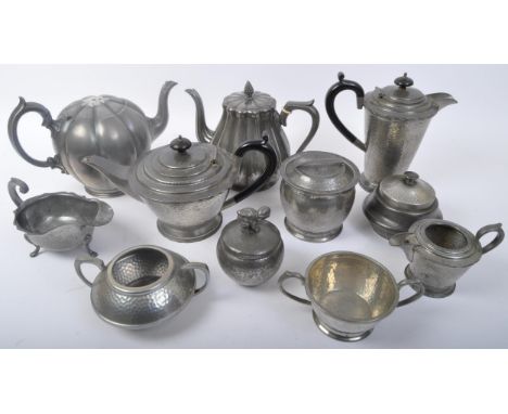 A collection of 19th century and later pewter Arts &amp; Crafts pewter to include touch marks for My Lady, Lion, A. E. Poston