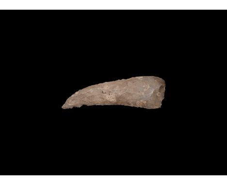 Neolithic Period, 6th-3rd millennium BC. A flint bifacial halberd or sickle blade with curved two-edge pointed blade, square 