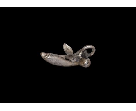 1st century BC-2nd century AD. A silver pendant of a winged phallus with suspension loop to the rear. Cf. Boucher, S. Inventa