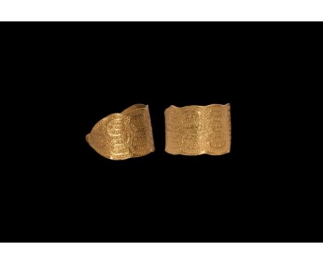 10th-11th century AD. A gold finger ring comprising a flat-section flange with tapering ends coiled about the shank; the flan