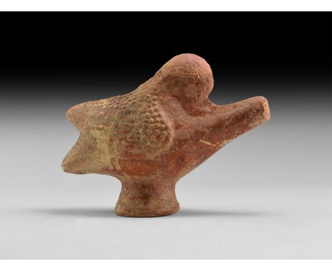 5th-3rd century BC. A hollow-formed terracotta lamp of a standing swan with pellet detailing to the neck and wings, conical b