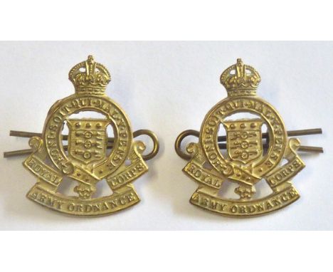 British Royal Army Ordnance Corps WWII Collar badges, (Gilding metal, lugs) 