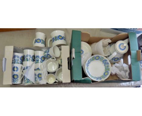 Tor Viking - Porcelain-made in Norway delightful blue pattern-mixed-includes (4) egg cups-(1) small cream jug-(4) sugar bowls