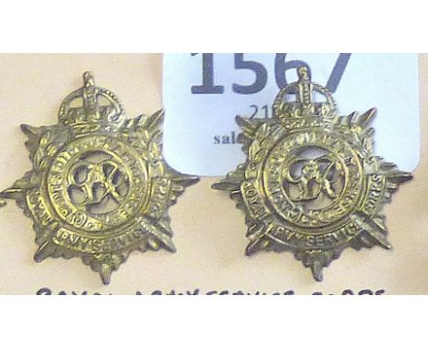 British WWII Royal Army Service Corps Collar badges, (KGVI) (Brass, lugs) 