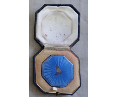 Compact-Ladies Silver Powder Compact, by Deakin and Francis Ltd, Birmingham C1947 Delightful blue Enamel, Engine Turned, case