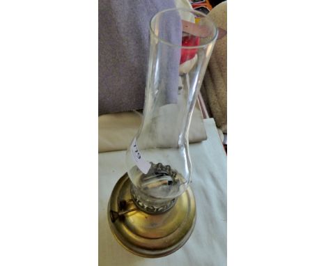 Vintage oil lamp-on stand, tin base with a slight dent - needs cleaning.