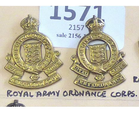 British WWII Officers Royal Army Ordnance Corp Collar badges, (Brass, lugs) 