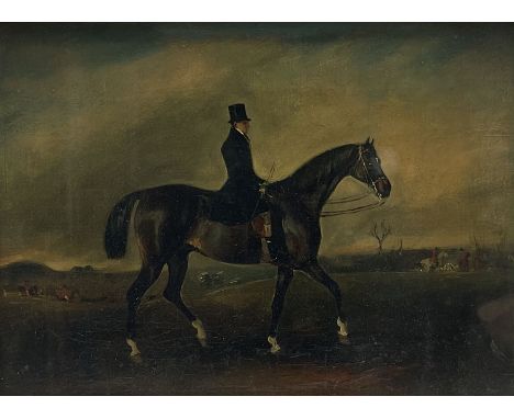 English School (19th century): Portrait of a mounted Chestnut Hunter, oil unsigned 21cm x 29cm