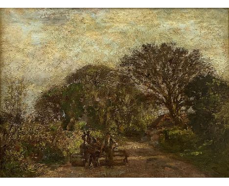 James Charles (British 1851-1906): Farmworker with Horse and Roller, oil on canvas signed with monogram 32cm x 42cm