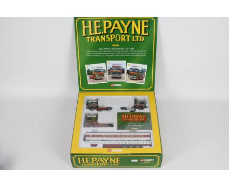 Corgi - A limited edition boxed H.E. Payne Transport set # CC99147 containing a Scania, a DAF and a Volvo truck with a curtai