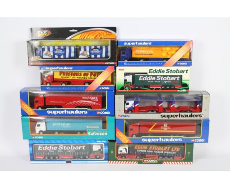 Corgi -Ten boxed 1:64 and 1;76 scale diecast model trucks from Corgi. Lot includes Corgi 'Superhaulers' #TY86617 Scania Curta