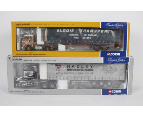 Corgi - Two boxed 1:50 scale Limited Edition diecast trucks from Corgi. Lot consists of CC13103 Volvo F88 Tautliner 'Elldiss 