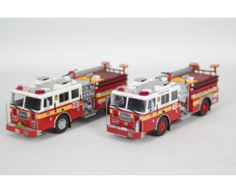 Code 3 Collectibles - 2 x unboxed limited edition Seagrave Fire Pumpers in FDNY livery in 1:76 scale, Engine number 46 is one