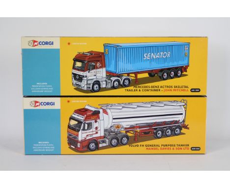 Corgi - Two boxed 1:50 scale '50th Anniversary' Corgi diecast trucks. Lot consists of Corgi AN14001 Volvo FH General Purpose 