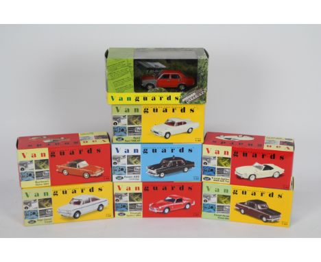 Corgi Vanguards - 8 x boxed cars in 1:43 scale including Hidden Treasures Morris Marina # VA06304, Singer Chamois Coupe # VA4