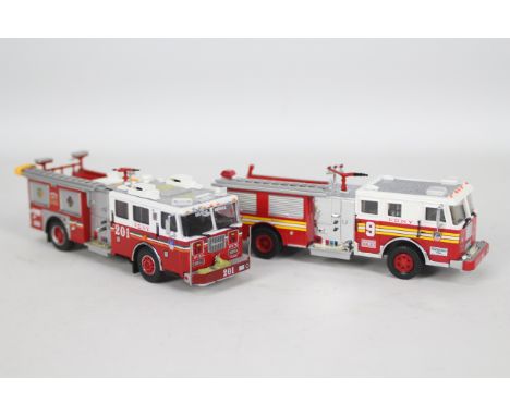 Code 3 Collectibles - 2 x unboxed limited edition Fire Trucks in 1:64 scale, a Seagrave JB30 1000 gpm Pumper St Patricks Day 