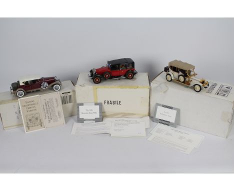 Franklin Mint - 3 x boxed cars in 1:24 scale including 1911 Rolls Royce Tourer, 1935 Mercedes Benz 770 K Grosser and a 1930 D