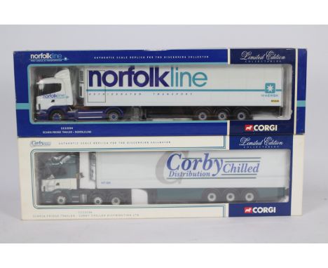 Corgi - Two boxed 1:50 scale Limited Edition diecast trucks from Corgi. Lot consists of Corgi CC12216 Scania Fridge Trailer '