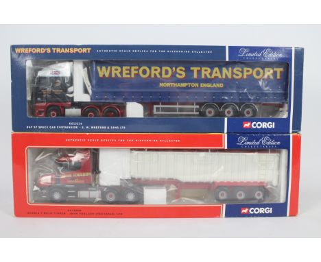 Corgi - Two boxed 1:50 scale Limited Edition diecast trucks from Corgi. Lot consists of CC13216 DAF XF Space Cab Curtainside 