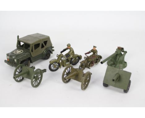 Britains - Morestone - 7 x unboxed Military models including Britains and Morestone Despatch Rider Motorcycles, an Austin Cha