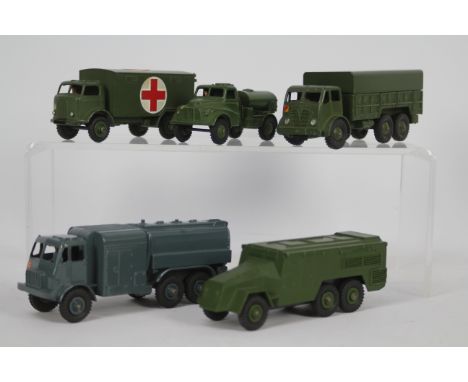 Dinky - 5 x unboxed Dinky Military models, Pressure Refueller # 642, 10 Ton Army Truck # 622, Military Ambulance # 626, Armou