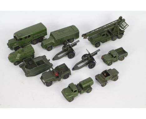 Dinky - A collection of 11 unboxed military vehicles including Missile Service Platform # 667, Medium Artillery Tractor # 689