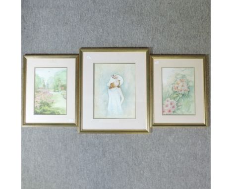 Joy Clover, 20th century, portrait of a young girl, signed watercolour, 33 x 25cm, together with two others by the same hand