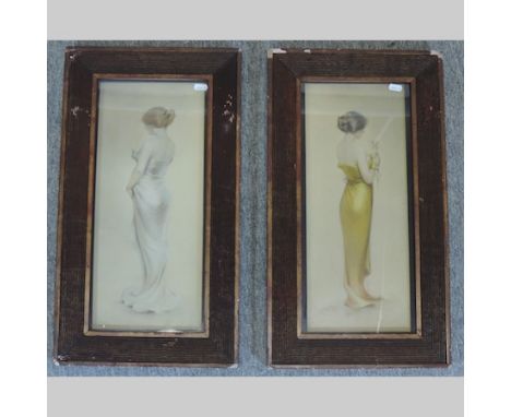 After Gaston Bouy, A pair of Art Nouveau portraits of ladies, dated 1902, prints, 47 x 19cm, in original frames