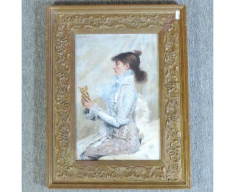 Paul Musin, 20th century, portrait of a lady in white, oil on board, 39 x 25cm