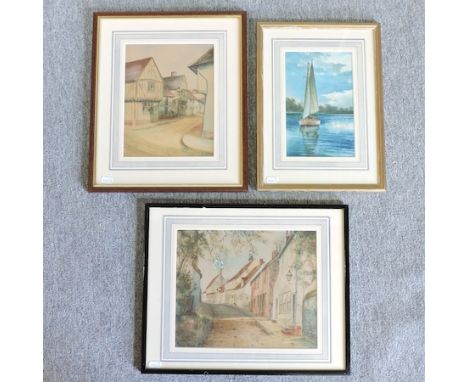 Eric Hamilton, 20th century, Shilling Street, Lavenham, signed watercolour, 24 x 28cm, together with two others by the same h