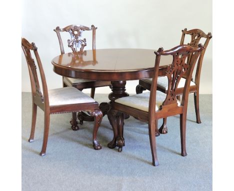 A set of four Chippendale style dining chairs, together with a Victorian style breakfast table, 128cm