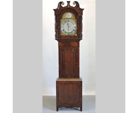 A George II style oak and mahogany cased longcase clock, with a brass dial and eight day movement, striking on a gong, 234cm 