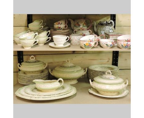 A 1930's Crown Ducal Florentine pattern part dinner service, together with a tea set