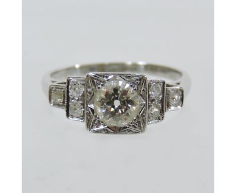 An Art Deco style platinum and diamond ring