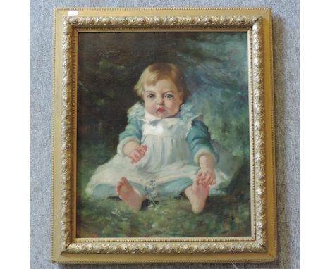 M. Rossi, portrait of a baby, signed and indistinctly dated, oil on canvas, 52 x 43cm