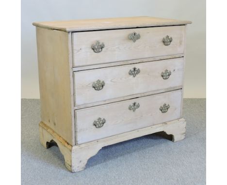 A 19th century pine chest, on bracket feet, 98cm