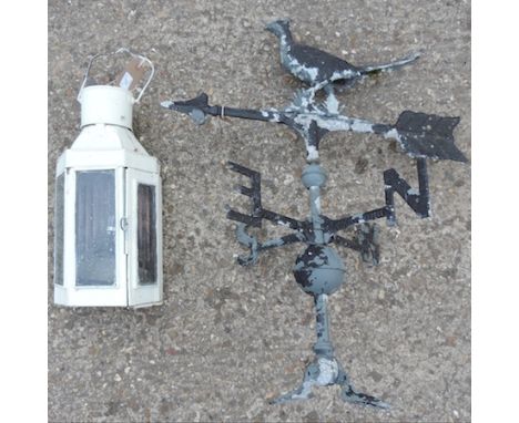 A painted cast iron weather vane, 75cm tall, together with a white painted ships starboard light
