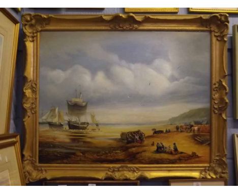William K Cooper, signed oil on canvas, "Landing Sheep", 71cms x 91cms  