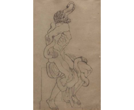 Miles Edmund Cotman (1810-1858), Man wrestling with serpent, double sided pencil drawing, initialled lower right 32 x 19cms, 