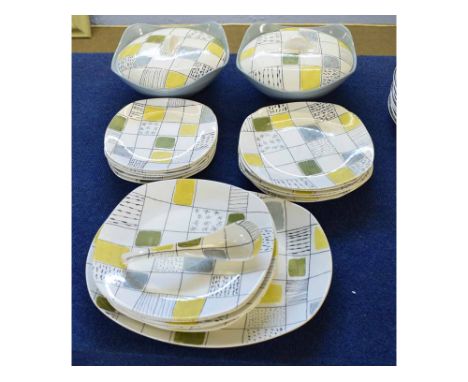 Midwinter modern chequers pattern by Terence Conran part dinner set comprising two tureens, six dinner plates, six side plate