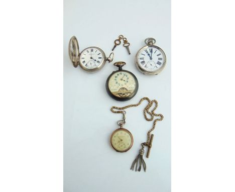 A silver full hunter pocket watch, G.A. Charpie & Co., Bombay & Calcutta, 900 standard, the white enamelled dial with black R