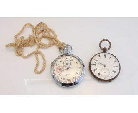 A stainless steel Smiths Yachting Timer, two subsidiary dials; and a sterling silver open-faced pocket watch, the white ename