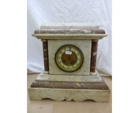 A Victorian white and coloured marble mantel clock with 8-day striking movement
