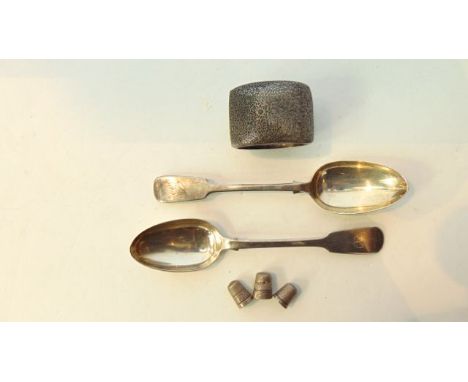 A pair of William IV silver Fiddle pattern tablespoons, William Eaton, London, 1834 & 1836, each initialled, 157g in total; t
