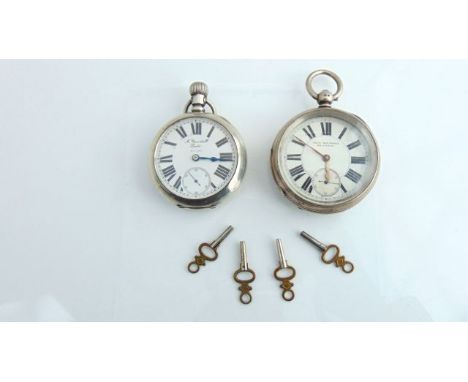 A silver open-faced pocket watch, Elgin, the white enamelled dial with black Roman numerals, subsidiary dial for seconds, dia