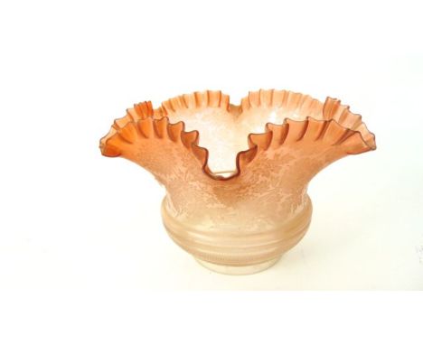 A good quality Victorian lamp shade with etched foliate detail and pink tinted flared and shaped rim