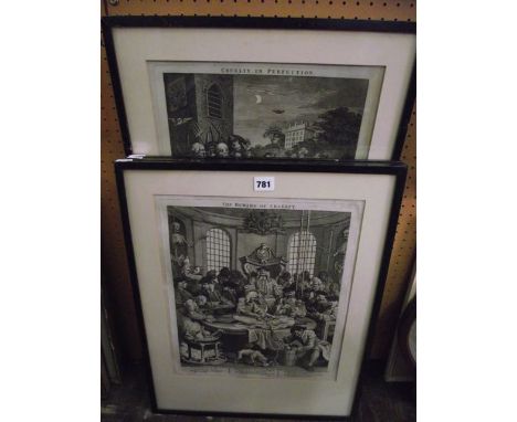 A set of four black and white engravings after William Hogarth from the Cruelty Series - First Stage of Cruelty, Second Stage
