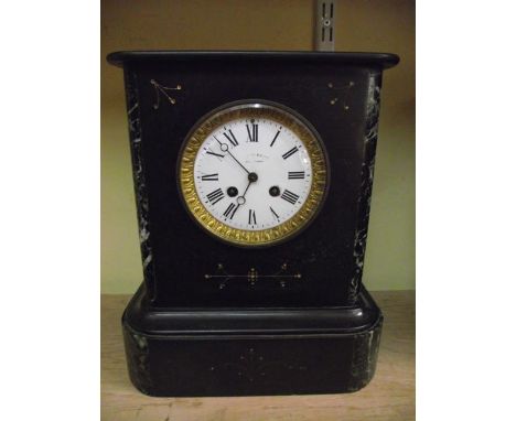 A 19th century black slate and marble mantel clock with 8-day striking movement