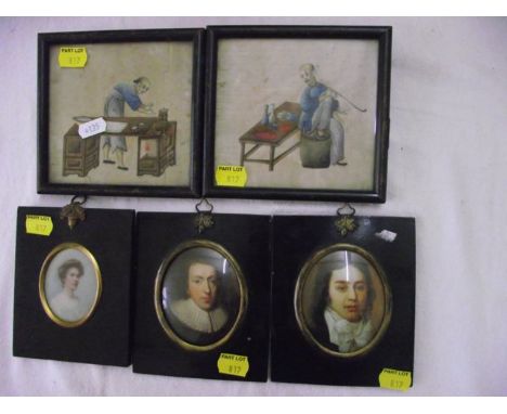 A collection of various miniature portrait studies including early 20th century example of an 18th century style gentleman wi